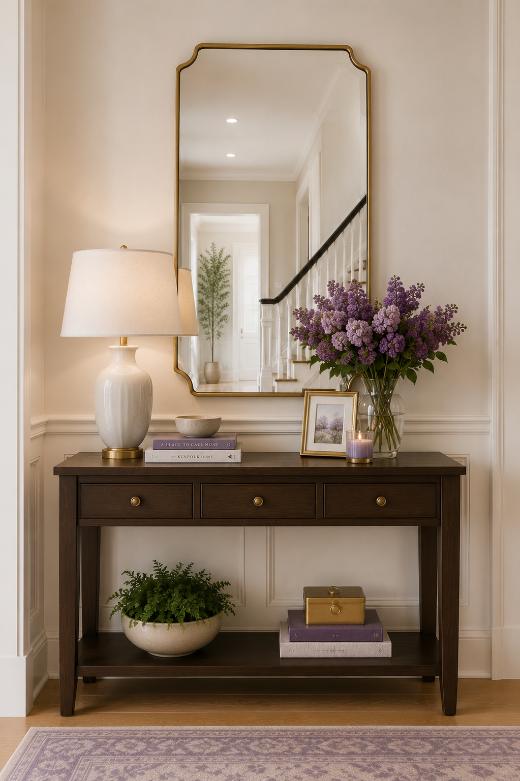 Console table and wall mirror in luxury home