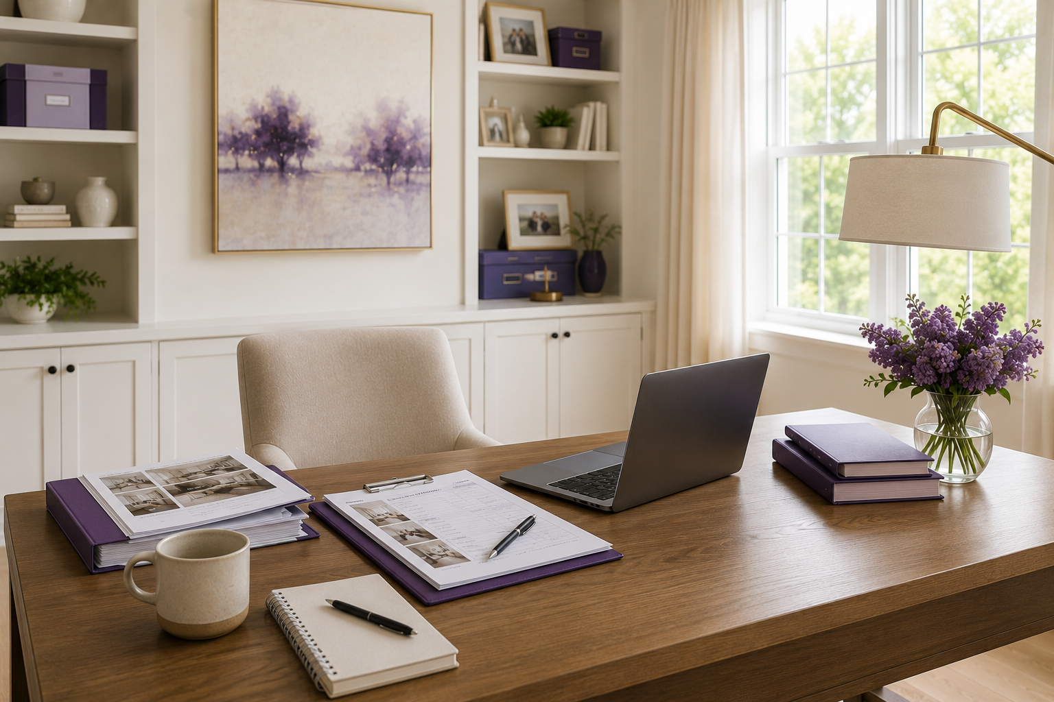 Luxury home office with desk and chair